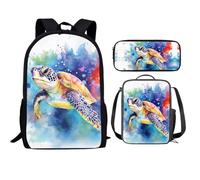 QIQISE Orca Killer Whale School Backpack for Girls with Lunch Bags and Pencil Case for School,Travel Daypack Set 3 Pack Ocean Theme Purple