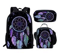 QIQISE Orca Killer Whale School Backpack for Girls with Lunch Bags and Pencil Case for School,Travel Daypack Set 3 Pack Ocean Theme Purple