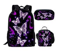 QIQISE Orca Killer Whale School Backpack for Girls with Lunch Bags and Pencil Case for School,Travel Daypack Set 3 Pack Ocean Theme Purple