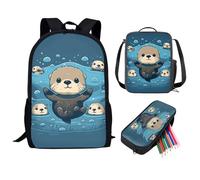 QIQISE Orca Killer Whale School Backpack for Girls with Lunch Bags and Pencil Case for School,Travel Daypack Set 3 Pack Ocean Theme Purple