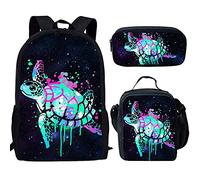 QIQISE Orca Killer Whale School Backpack for Girls with Lunch Bags and Pencil Case for School,Travel Daypack Set 3 Pack Ocean Theme Purple