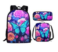 QIQISE Orca Killer Whale School Backpack for Girls with Lunch Bags and Pencil Case for School,Travel Daypack Set 3 Pack Ocean Theme Purple