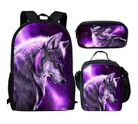 QIQISE Orca Killer Whale School Backpack for Girls with Lunch Bags and Pencil Case for School,Travel Daypack Set 3 Pack Ocean Theme Purple