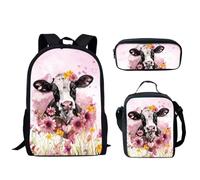 QIQISE Train Print 3 Piece School Bag Set with Lunch Bag and Pencil Bag for School Backpack Lightweight Bookbags for Boys Girls Teen