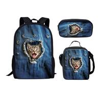 QIQISE Train Print 3 Piece School Bag Set with Lunch Bag and Pencil Bag for School Backpack Lightweight Bookbags for Boys Girls Teen