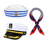 QIQN Captain's Hat Sailor Hat Navy Hat Adjustable Men Women | Pack of 3 Captain Sailor Costume Accessories Set Adult Cosplay Yacht Hat for Carnival Halloween