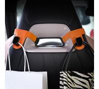 Qirc 2PCS Leather Car Double Hook for Sports Seat, Car Seat Back Storage Organiser Hooks, Car Headrest Hook, Car Seat Purse Hook for Bags, Purses, Handbags (Orange2)