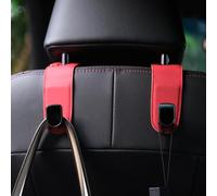 Qirc Auto Hooks, 2 Pcs Leather Car Storage Organiser Bag Hooks, Universal Car Back Seat Headrest Hanger for Hang Bag Handbag Grocery Bags (Red)