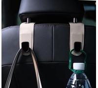 Qirc Auto Hooks, 2 Pcs Leather Car Storage Organiser Bag Hooks, Universal Car Back Seat Headrest Hanger for Hang Bag Handbag Grocery Bags (Beige)