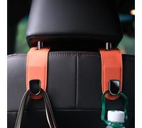 Qirc Auto Hooks, 2 Pcs Leather Car Storage Organiser Bag Hooks, Universal Car Back Seat Headrest Hanger for Hang Bag Handbag Grocery Bags (Orange)