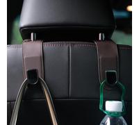 Qirc Auto Hooks, 2 Pcs Leather Car Storage Organiser Bag Hooks, Universal Car Back Seat Headrest Hanger for Hang Bag Handbag Grocery Bags (Brown)