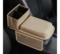 Qirc Car Armrest Cushion, Upgraded PU Leather Car Arm Rest Cover with Cup Holder and Storage Bag, Universal Memory Foam Center Console Pad for Car/Truck/Auto/SUV (Beige)