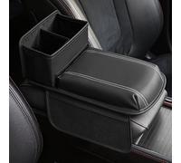 Qirc Car Armrest Cushion, Upgraded PU Leather Car Arm Rest Cover with Cup Holder and Storage Bag, Universal Memory Foam Center Console Pad for Car/Truck/Auto/SUV (Black)