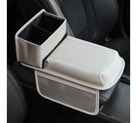 Qirc Car Armrest Cushion, Upgraded PU Leather Car Arm Rest Cover with Cup Holder and Storage Bag, Universal Memory Foam Center Console Pad for Car/Truck/Auto/SUV (White)