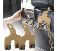 Qirc Car Bag Hooks, 2 Packs Leather Headrest Bracket Auto Storage Hook, 2 in 1 Car Seat Head Rest Hanger, for Hanging Purse Handbags Shopping Bags (Yellow)