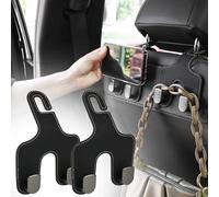 Qirc Car Bag Hooks, 2 Packs Leather Headrest Bracket Auto Storage Hook, 2 in 1 Car Seat Head Rest Hanger, for Hanging Purse Handbags Shopping Bags (Black white line)