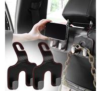 Qirc Car Bag Hooks, 2 Packs Leather Headrest Bracket Auto Storage Hook, 2 in 1 Car Seat Head Rest Hanger, for Hanging Purse Handbags Shopping Bags (Black red line)