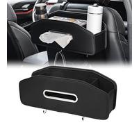 Qirc Car Seat Back Organizer with 2 Cup Holder, Headrest Backseat Hanging Storage Box with Hooks, Multifunctional Car Rear Seat Tissue Box Storage for Home and Travel (Black)