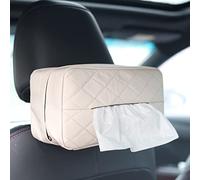 Qirc PU Leather Car Tissue Holder, Car Back Seat Headrest Hanging Tissue Boxes, Car Napkin Box Holder for Universal Auto, Large Tissue dispenser fit for 120 Tissues per Box (Beige)