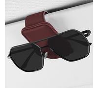 Qirc Sunglasses Holders for Car Visor, Magnetic Leather Sunglass Holder, Universal Ticket Card Clip for Car, Glasses Clip for Car Eyeglass Hanger, Suitable for Glasses Sizes Below 10mm (Red)