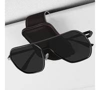 Qirc Sunglasses Holders for Car Visor, Magnetic Leather Sunglass Holder, Universal Ticket Card Clip for Car, Glasses Clip for Car Eyeglass Hanger, Suitable for Glasses Sizes Below 10mm (Brown)