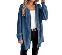Qiribati Cardigan Sweaters for Women Zip Up Longline Hooded Sweatshirt 2025 Fall Loose Sweater Long Knitted Coat (Blue,XXL)