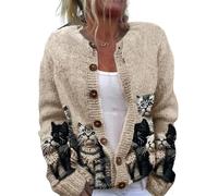 Qiribati Cat Sweaters for Women Cute Button Up Cardigan Christmas Oversized Fall Cat Cardigan Sweater (Black,XL)