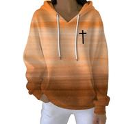Qiribati Christian Hoodies for Women Plus Size Retro Print Sweatshirts Shirts Hoodie Casual Fall Pullover (B-orange,3XL)