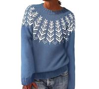 Qiribati Fair Isle Sweater Women Knit Oversized Vintage Boho Argyle Crochet Long Pullover Sweaters 2025 Fall Winter Outfits (A-Navy,L)