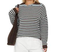 Qiribati Striped Sweater Women Casual Long Sleeve Button Henley Sweatshirts Y2K Rugby Oversized Knit Tops Streetwear (Russet,M)