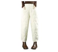 Qiribati Women Down Cotton Pants Padded Quilted Pants Retro Windproof Trousers Loose Casual Trousers Beige