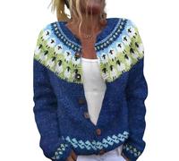 Qiribati Women Floral Print Sweater Crewneck Button Down Cardigan Sweaters for Women Fall Open Front Knit (Sheep Blue,M)