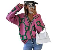 Qiribati Women Knitted Cardigan Sweater Button Open Front Sweaters Long Sleeve Loose Coat for Winter Pink