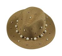 Qiribati Women Summer Straw Hat Pearl Breathable Panama Hat Wide Brim Hats for Women Sun Visor Hat Khaki