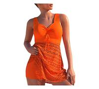 Qiribati Women Tankini Set with Boyshort Lace Tankini Swimwear 2 Piece Swimsuit Beach Bathing Suit Orange