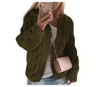 Qiribati Womens Chunky Cardigan Cable Knit Oversized Open Front Cardigan Sweaters Sweet Jumper Army Green