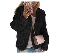 Qiribati Womens Chunky Cardigan Cable Knit Oversized Open Front Cardigan Sweaters Sweet Jumper Black