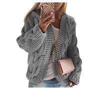 Qiribati Womens Chunky Cardigan Cable Knit Oversized Open Front Cardigan Sweaters Sweet Jumper Gray