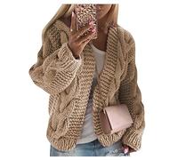 Qiribati Womens Chunky Cardigan Cable Knit Oversized Open Front Cardigan Sweaters Sweet Jumper Light Brown