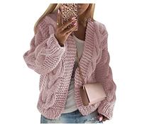 Qiribati Womens Chunky Cardigan Cable Knit Oversized Open Front Cardigan Sweaters Sweet Jumper Pink