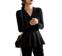 Qiribati Women's Fall Lightweight Peplum Cardigan Sweater Button Down Business Casual Top (Black,XS)