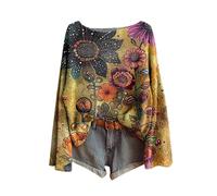 Qiribati Womens Fall Sweaters Plus Size Boho Tops Long Sleeve Shirts Casual Graphic Print Outfits for Women (Dark Yellow,S)