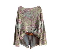 Qiribati Womens Fall Sweaters Plus Size Boho Tops Long Sleeve Shirts Casual Graphic Print Outfits for Women (Dark Pink,M)