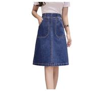 Qiribati Women's High Elastic Waist Denim Skirt Loose Fit Solid Color Jean Skirts A-line Knee-Length