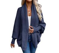 Qiribati Womens Oversized Cardigan Kimono Bat-Wing Sleeve Oversized Wrap Sweater Open Front Knit Cardigan Casual Fall Sweater (A-Navy,One Size)