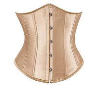 Qiribati Women's Underbust Corset Satin Lace Up Waist Corsets Boned Bustiers Top Shaper Bustier Top (Gold,XL)