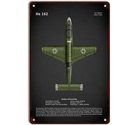 QIRIUS Aircraft Metal Tin Sign Heinkel He 162 Wall Decor Fun for Home Kitchen Bar Pub Man Cafe Room Garage Vintage Retro Plaque Posters 12x8 Inch