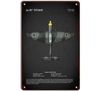 QIRIUS Aircraft Metal Tin Sign Junkers JU 87 Stuka Wall Decor Fun for Home Kitchen Bar Pub Man Cafe Room Garage Vintage Retro Plaque Posters 12x8 Inch