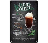 QIRIUS Drinks And Cocktails Metal Tin Sign Irish Coffee Poster Wall Decor Fun for Home Kitchen Bar Pub Man Cafe Room Garage Vintage Retro Plaque 12x8 Inch