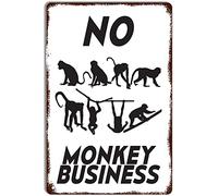 QIRIUS Funny Bathroom Metal Sign NO MONKEY BUSINESS 8 Tin Sign Wall Decor for Home Kitchen Bar Pub Man Cafe Room Garage Vintage Retro Plaque Posters 12x8 Inch